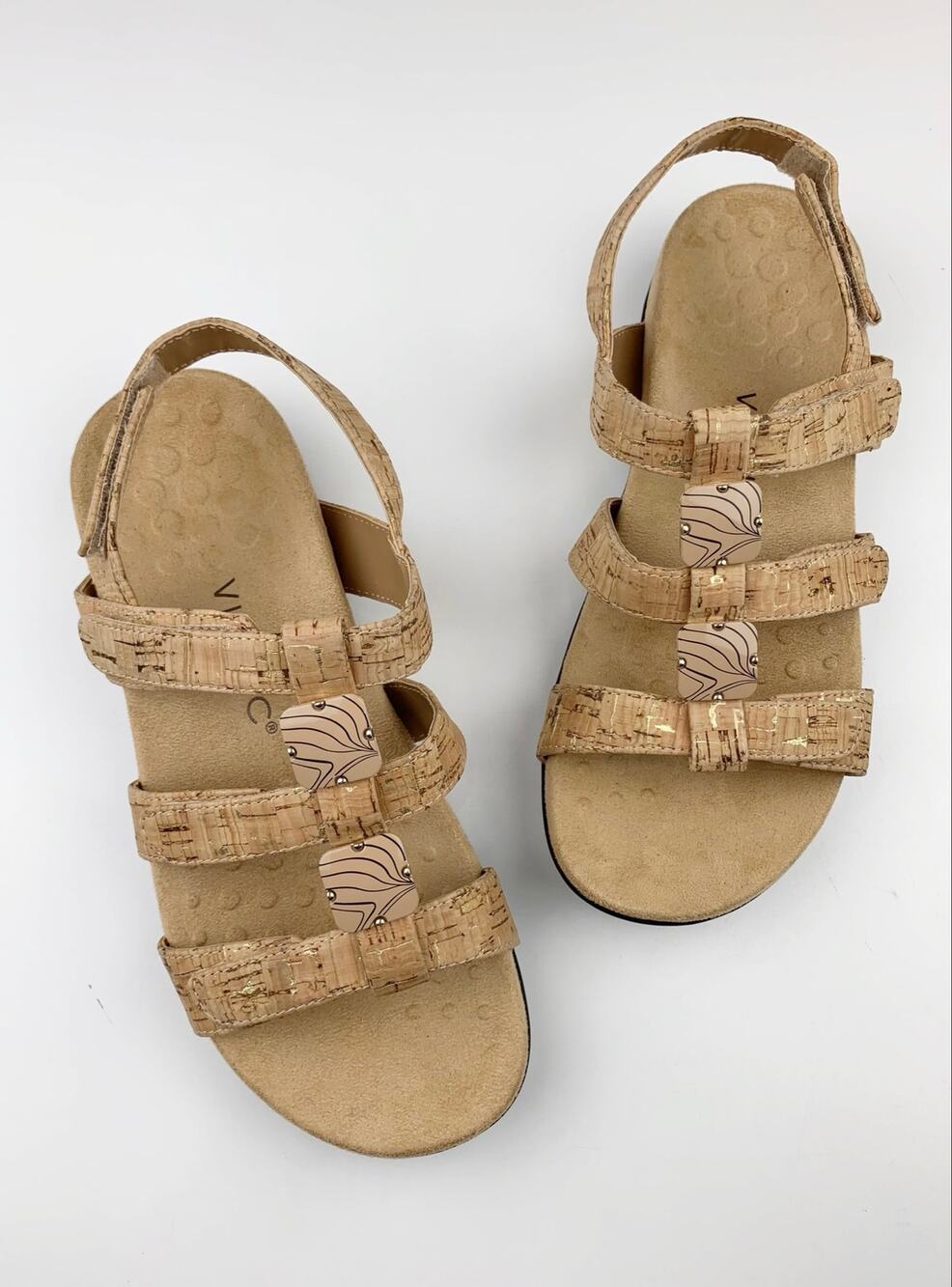 Vionic Amber Sandals Comfort Cork Adjustable Straps Brown Slingback Women's 7